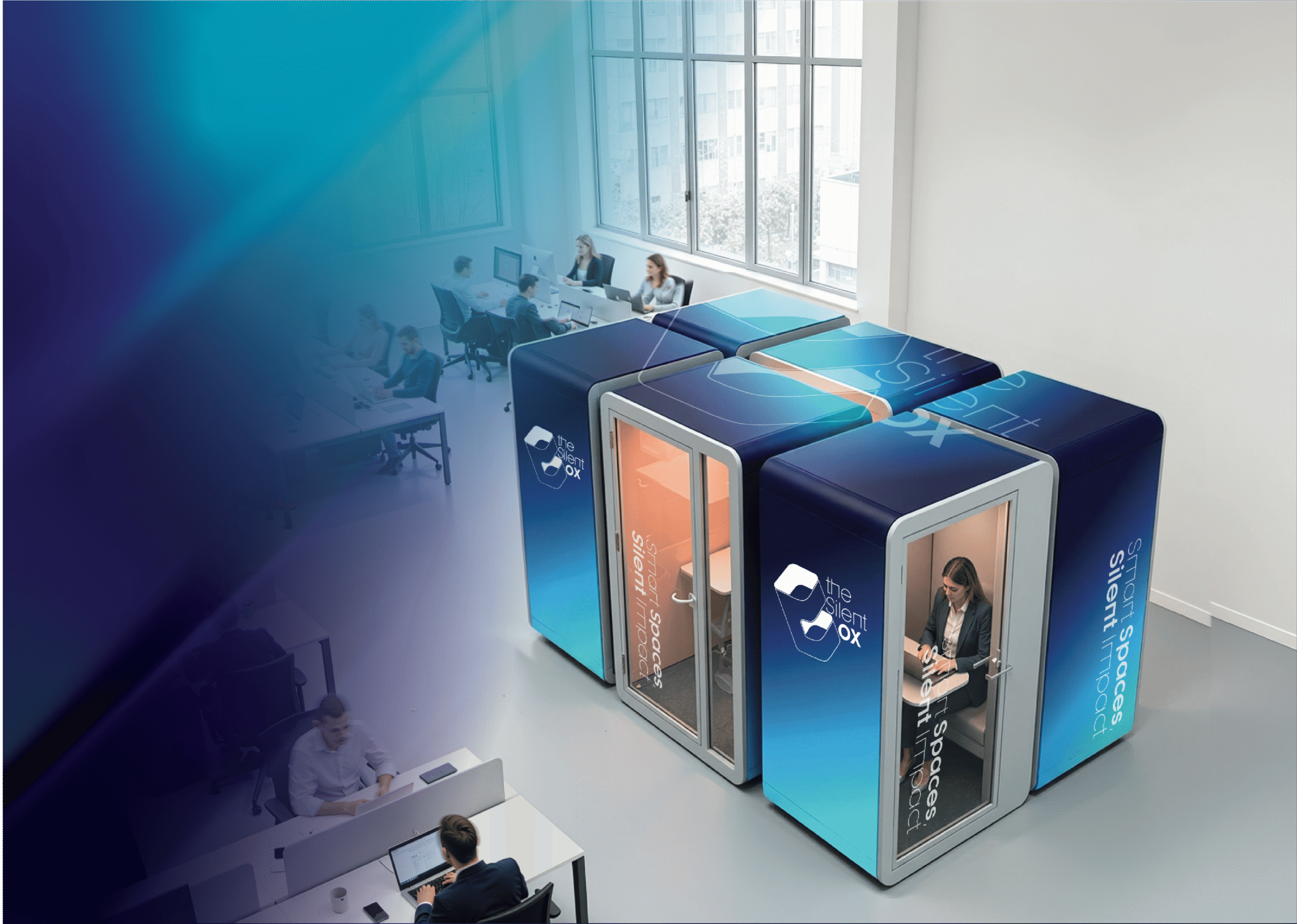Cabines acoustiques The Silent Box install&eacute;es dans un open space